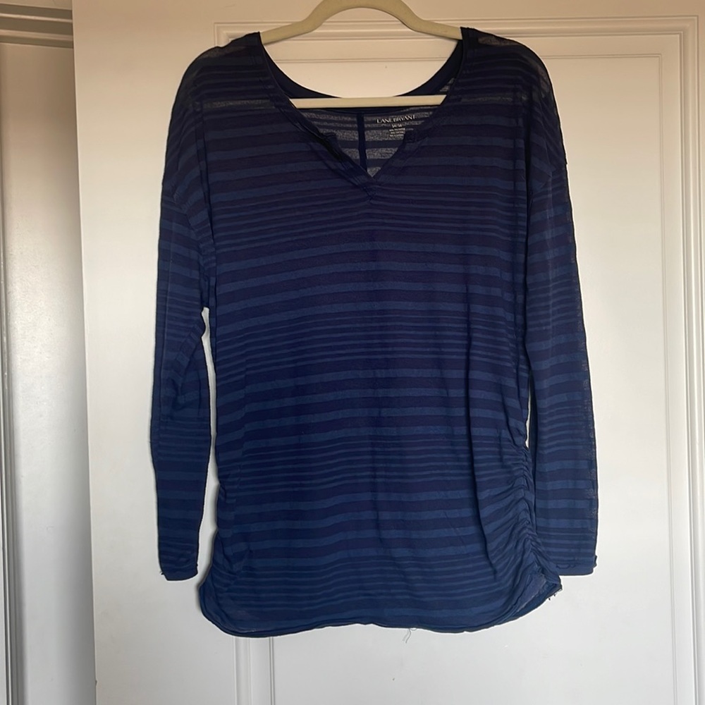 Lane Bryant blue striped translucent long sleeve tee